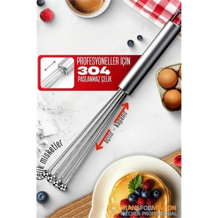 VipMarketim  Çelik Misketli Yaylı Açılır Kapanır Çırpıcı 304 Paslanmaz Çelik Çırpıcı Çırpma Teli