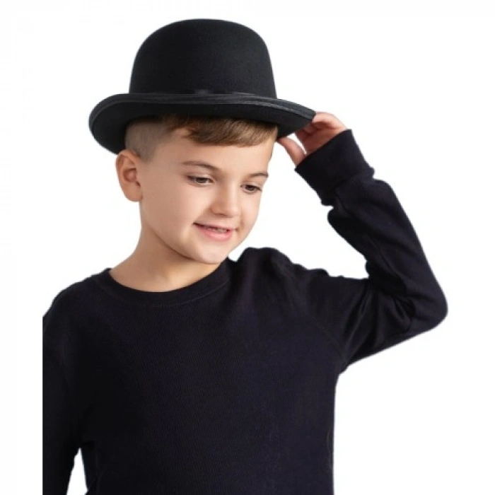 VipMarketim Charlie Chaplin Stil Çocuk Şapkası – Siyah Melon Parti Şapkası