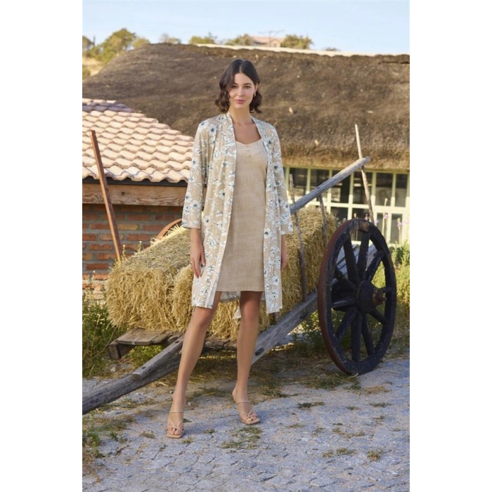 Vipmarketim Çiçek Desenli Önü Düğmeli Sabahlık Takımı