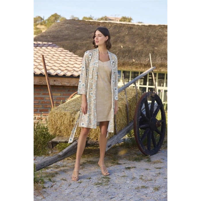 VipMarketim Çiçek Desenli Önü Düğmeli Sabahlık Takımı