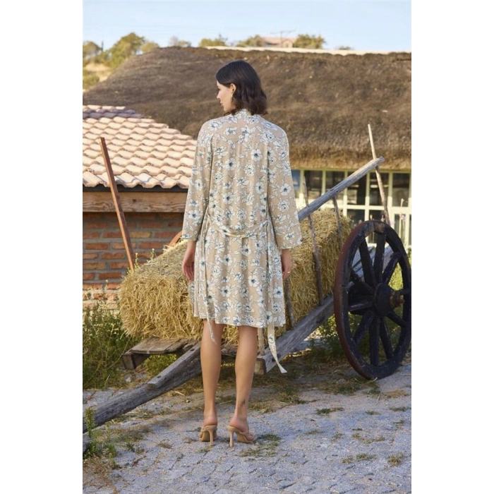 VipMarketim Çiçek Desenli Önü Düğmeli Sabahlık Takımı