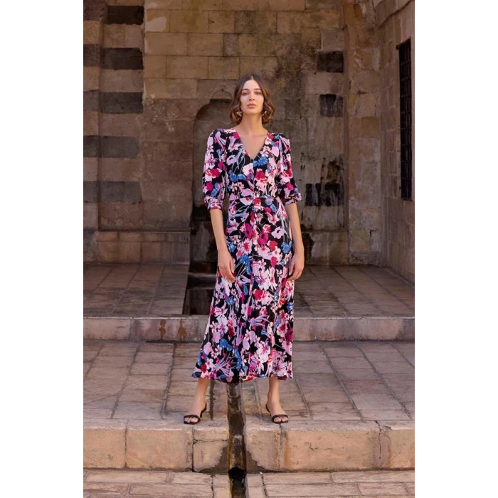 Vipmarketim Çiçek Desenli Viskon Elbise