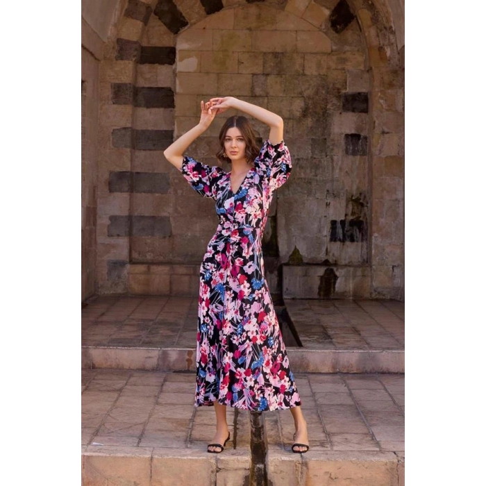 Vipmarketim Çiçek Desenli Viskon Elbise