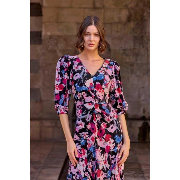 Vipmarketim Çiçek Desenli Viskon Elbise