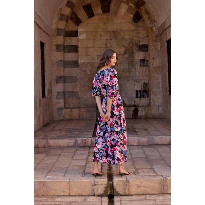 Vipmarketim Çiçek Desenli Viskon Elbise