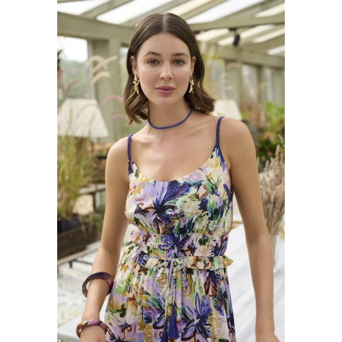 Vipmarketim Çiçek Ve Yaprak Desenli İp Askılı Tulum