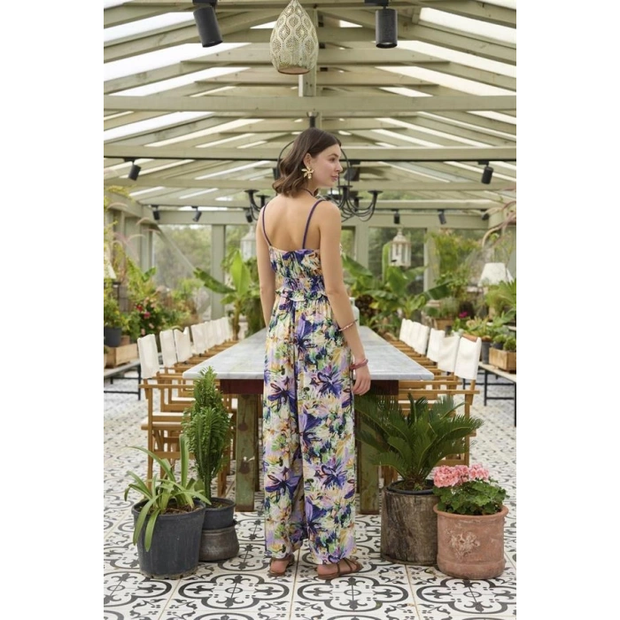 VipMarketim Çiçek Ve Yaprak Desenli İp Askılı Tulum