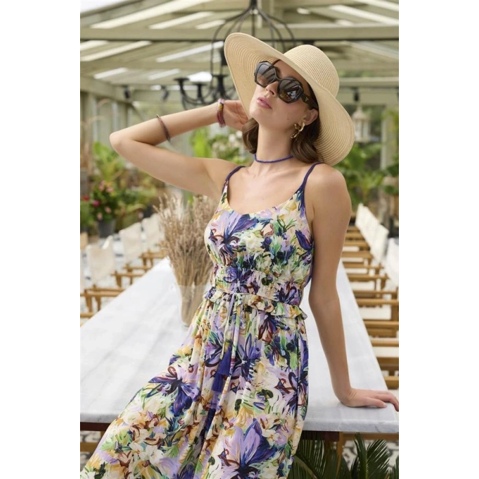 VipMarketim Çiçek Ve Yaprak Desenli İp Askılı Tulum