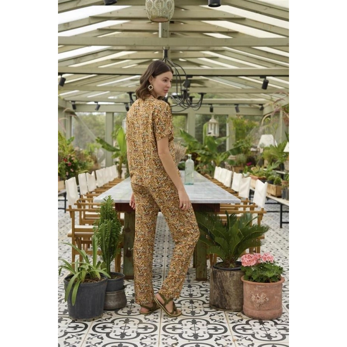 VipMarketim Çiçek Ve Yaprak Desenli Önü Düğmeli Alt Üst Takım