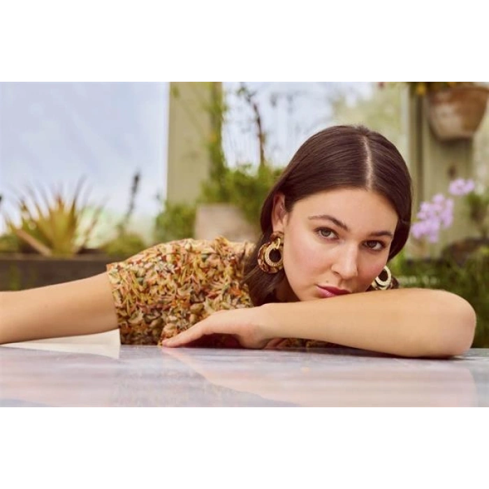 VipMarketim Çiçek Ve Yaprak Desenli Önü Düğmeli Alt Üst Takım