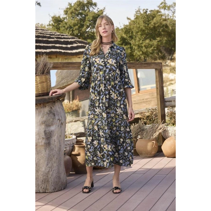 Vipmarketim Çiçek Ve Yaprak Desenli Truvakar Kollu Elbise