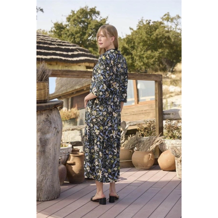 Vipmarketim Çiçek Ve Yaprak Desenli Truvakar Kollu Elbise