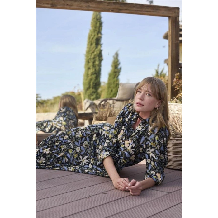 Vipmarketim Çiçek Ve Yaprak Desenli Truvakar Kollu Elbise