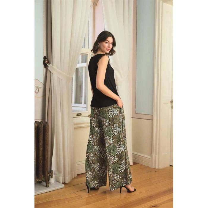 Vipmarketim Çiçek Yaprak Ve Etnik Desenli Dantelli 3lü Pijama Takımı