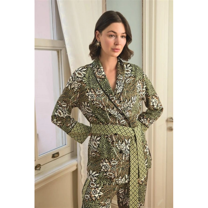 Vipmarketim Çiçek Yaprak Ve Etnik Desenli Pijama Takımı