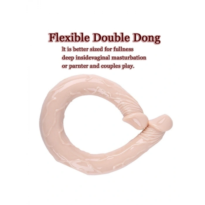 VipMarketim Çift Taraflı Esnek Dildo 40 cm – Gerçekçi Dokulu Ten Renk