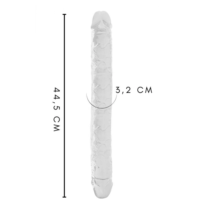 VipMarketim Çift Taraflı Şeffaf Realistik Dildo – Esnek Jelly Malzeme, 44,5 Cm