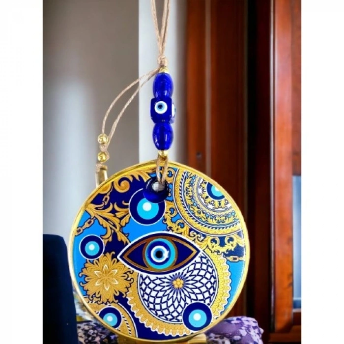 VipMarketim Çini Gold Desen Nazar Boncuklu Gözlü Duvar Süsü