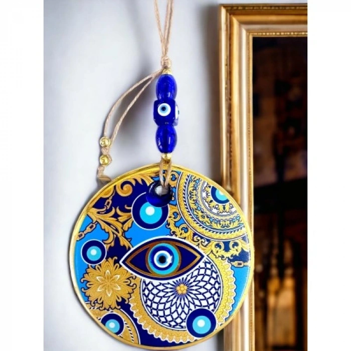 VipMarketim Çini Gold Desen Nazar Boncuklu Gözlü Duvar Süsü