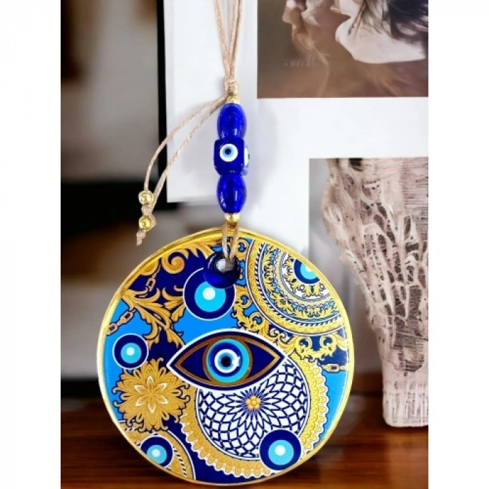 VipMarketim Çini Gold Desen Nazar Boncuklu Gözlü Duvar Süsü