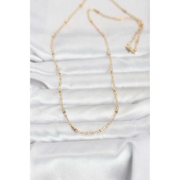 VipMarketim CM 14K Gold Renk Bar Zincir Model 60 cm Kadın Kolye 5886