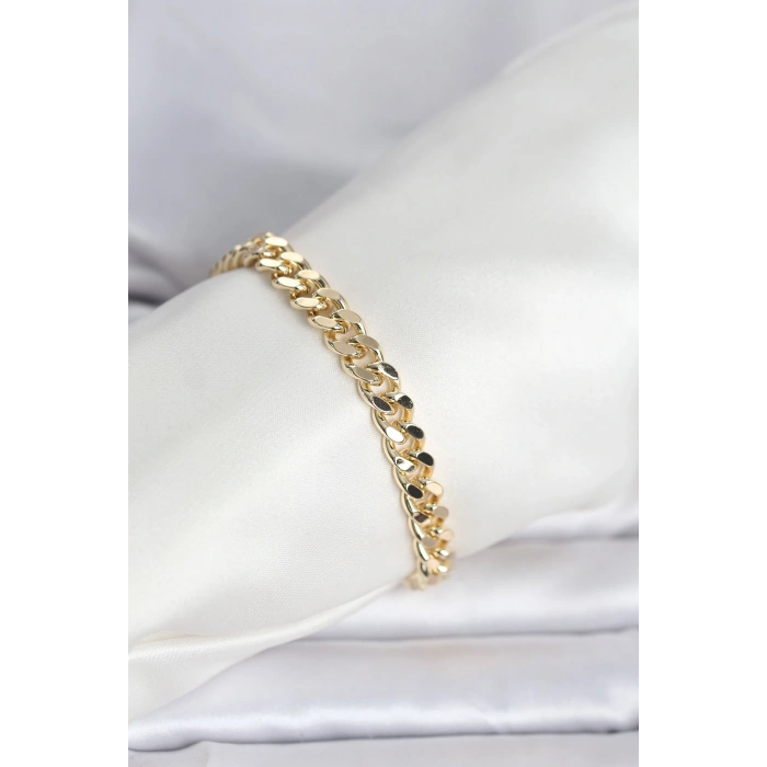 VipMarketim CM 14K Gold Renk Ezme Kalın Zincir Model Kadın Bileklik 5886