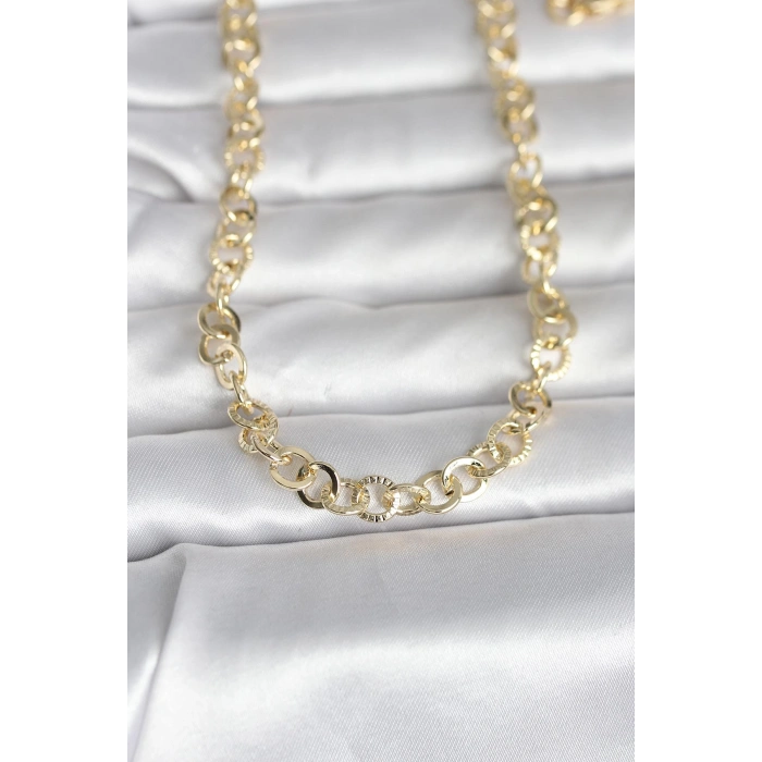 VipMarketim CM 14K Gold Renk Kalın Halka Zincirli 60 cm Kadın Kolye 5886