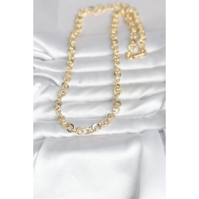 VipMarketim CM 14K Gold Renk Kalın Halka Zincirli 60 cm Kadın Kolye 5886