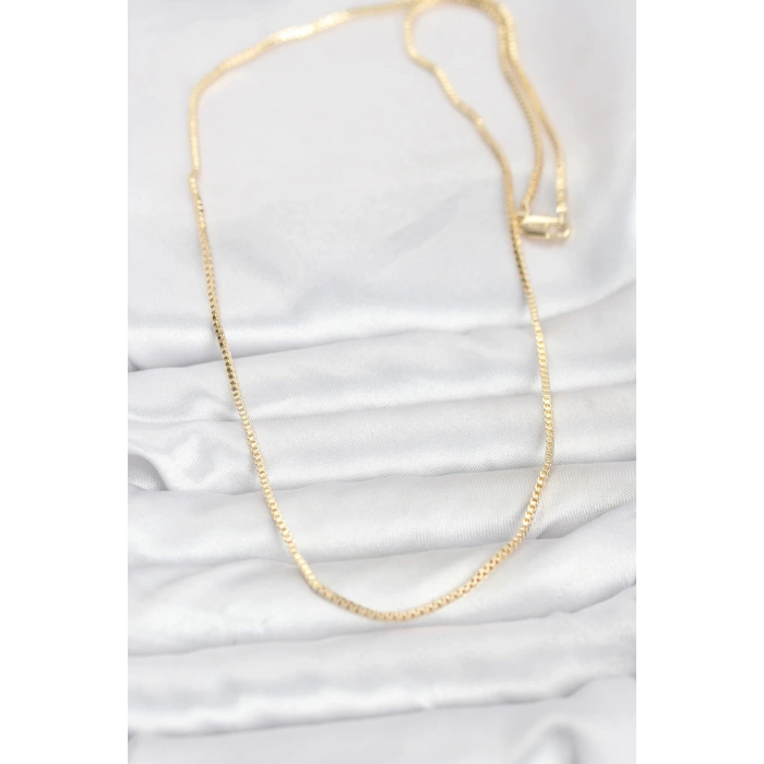 VipMarketim CM 14K Gold Renk Kare Zincirli Model 60 cm Kadın Kolye 5886