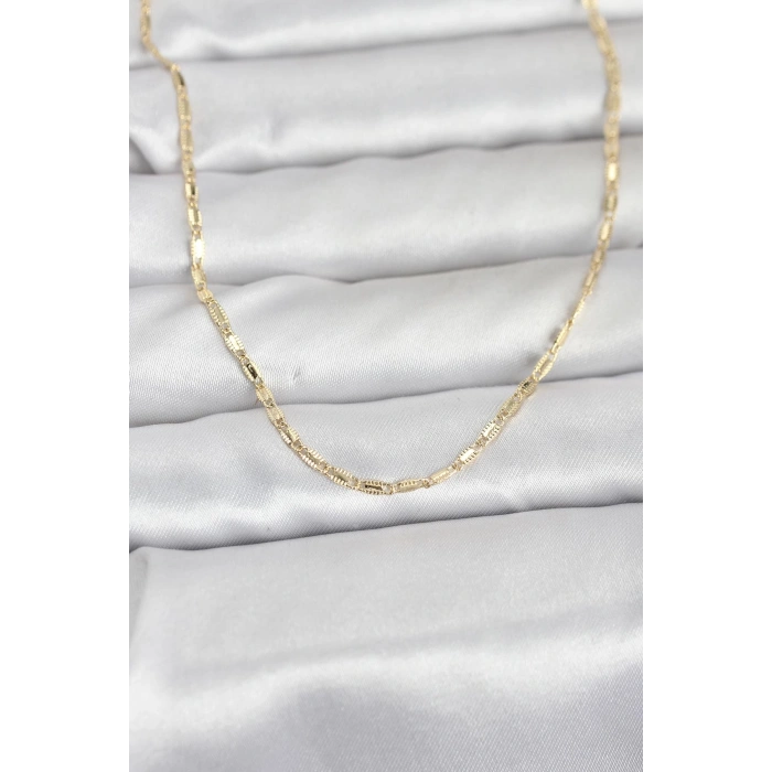 VipMarketim CM 14K Gold Renk Lazerli Zincir Model 60 cm Kadın Kolye 5886