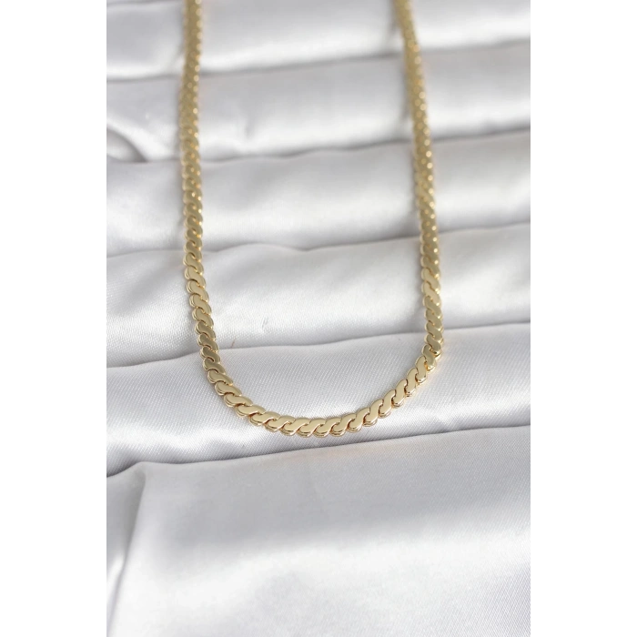 VipMarketim CM 14K Gold Renk Yassı Ezme Zincir Model 60 cm Kadın Kolye 5886