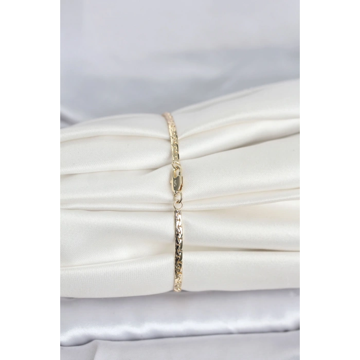 VipMarketim CM 14K Gold Renk Yassı Ezme Zincir Model Kadın Bileklik 5886