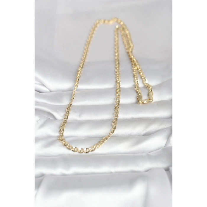 VipMarketim CM 14K Gold Renk Yassı Oval Zincirli Model 60 cm Kadın Kolye 5886