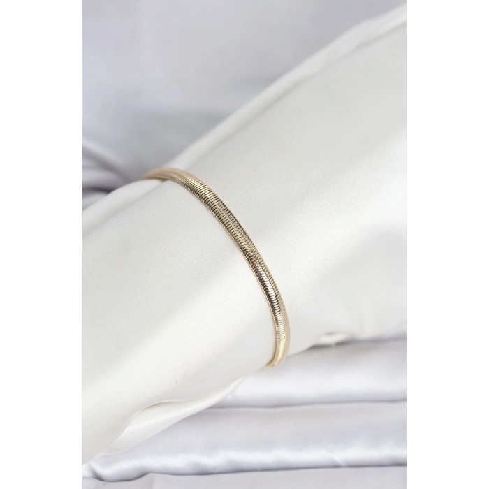 VipMarketim CM 14K Gold Renk Yassı Yılan Zincir Model Kadın Bileklik 5886
