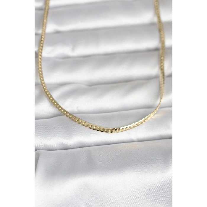 VipMarketim CM 14K Gold Renk Yassı Zincir Model 45 cm Kadın Kolye 5886