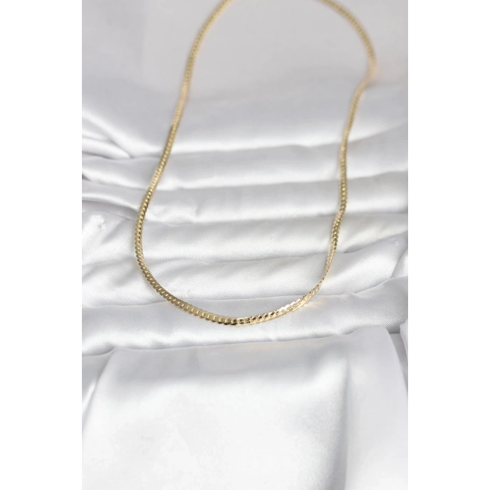VipMarketim CM 14K Gold Renk Yassı Zincir Model 45 cm Kadın Kolye 5886