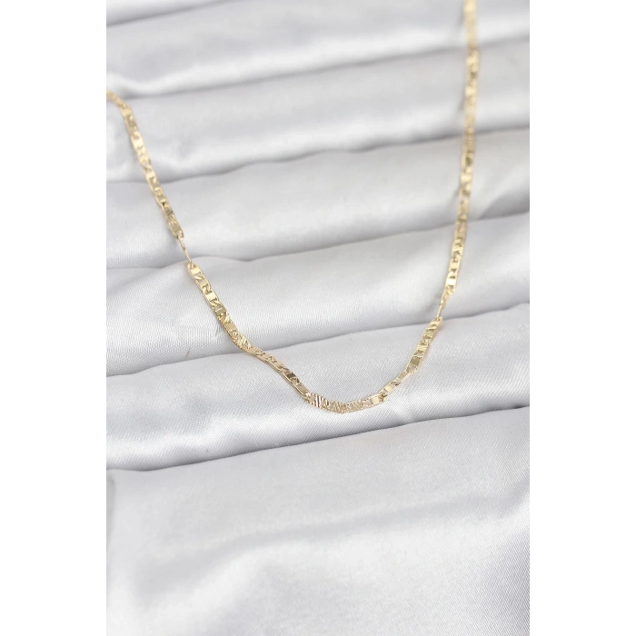 VipMarketim CM 14K Gold Renk Yassı Zincir Model 60 cm Kadın Kolye 5886