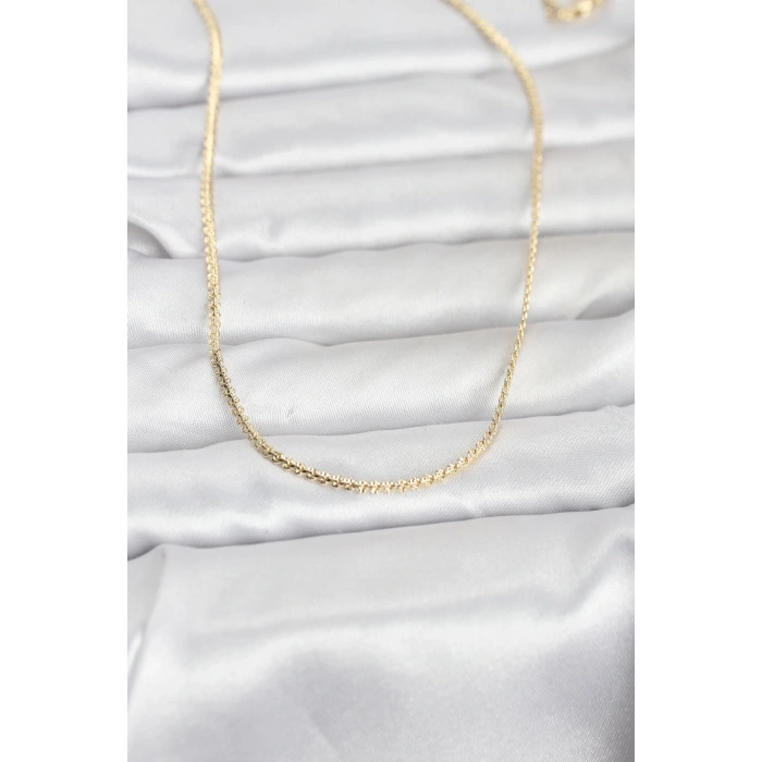 VipMarketim CM 14K Gold Renk Yassı Zincir Model 60 cm Kadın Kolye 5886