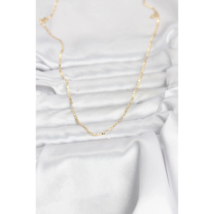 VipMarketim CM 14K Gold Renk Yassı Zincir Model 60 cm Kadın Kolye 5886