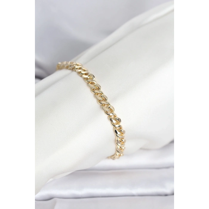 VipMarketim CM 14K Gold Renk Yassı Zincir Model Kadın Bileklik 5886
