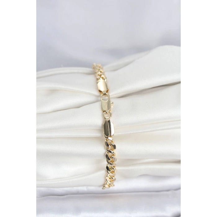 VipMarketim CM 14K Gold Renk Yassı Zincir Model Kadın Bileklik 5886