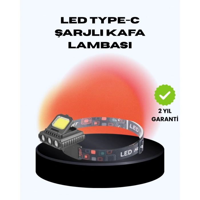VipMarketim COB + XPE LED Kafa Feneri 800 Lumen USB Type C Şarjlı Çok Modlu
