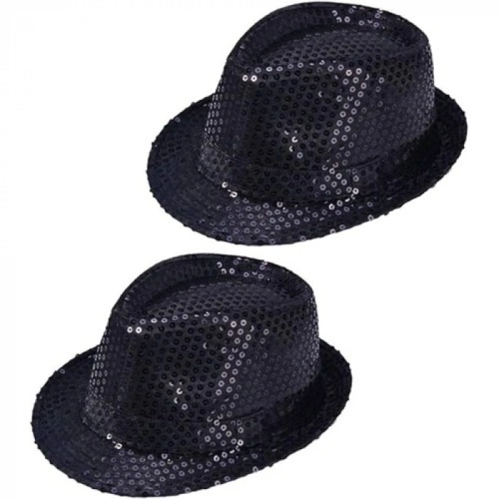 VipMarketim Çocuk Boy Siyah Payetli Şapka Gösteri Şapkası Michael Jackson Şapkası 54 No