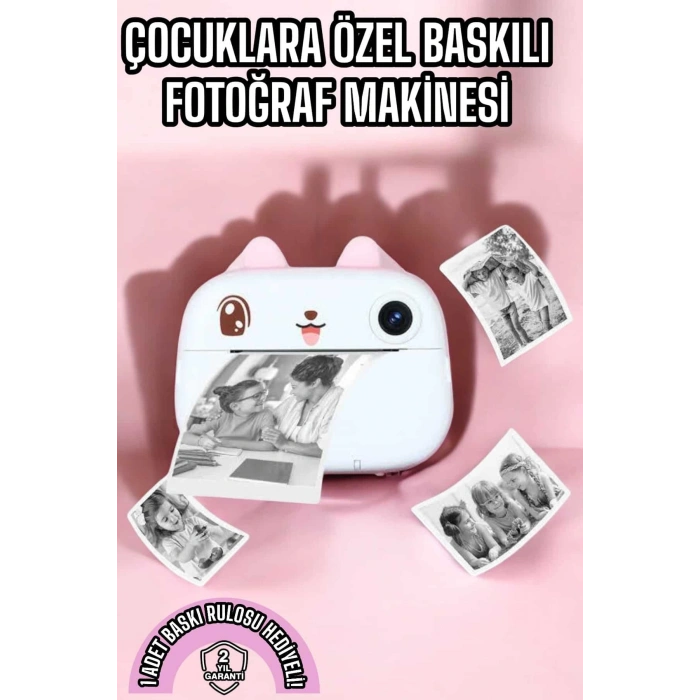 VipMarketim Çocuk Fotoğraf Makinesi Dijital HD Video Rulo Kağıt Baskılı Yazıcı