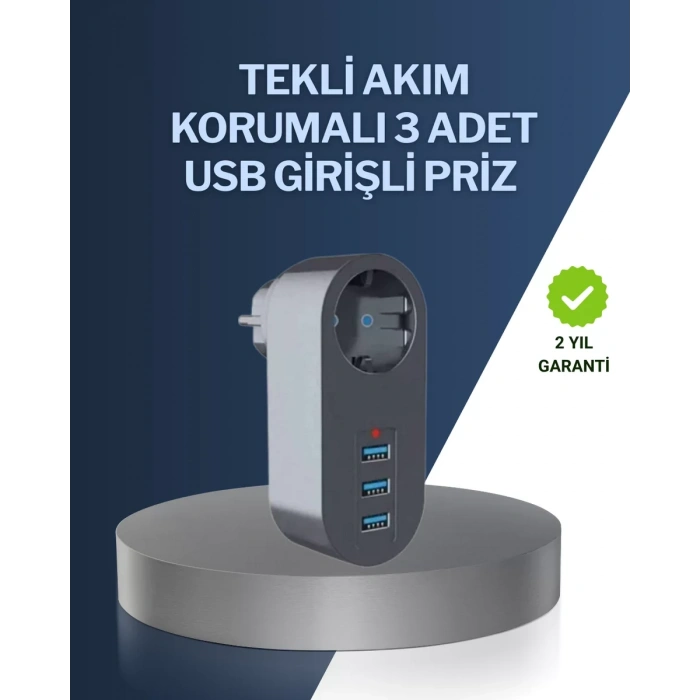 VipMarketim Çocuk Korumalı Termal Priz – 3lü USB Şarj ve Akım Koruması