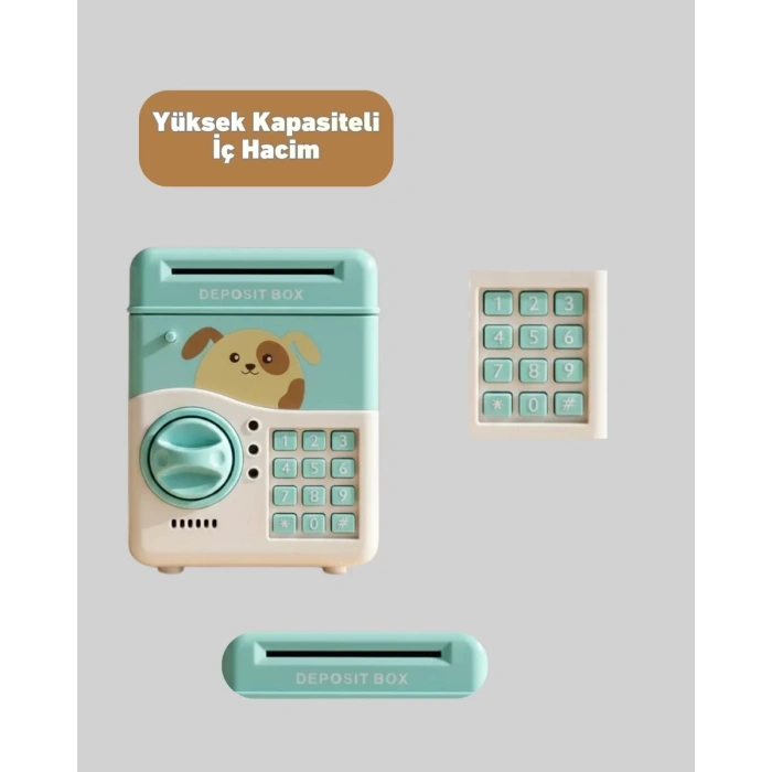 VipMarketim Çocuklar İçin Su Yeşili ATM Kasa Tasarımlı Şifreli Kumbara