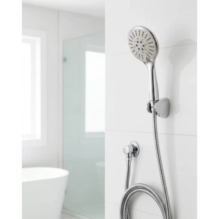 VipMarketim Çok Fonksiyonlu El Duşu Seti Kireç Önleyici Duş Başlığı Spiral Hortum Mafsallı Askı