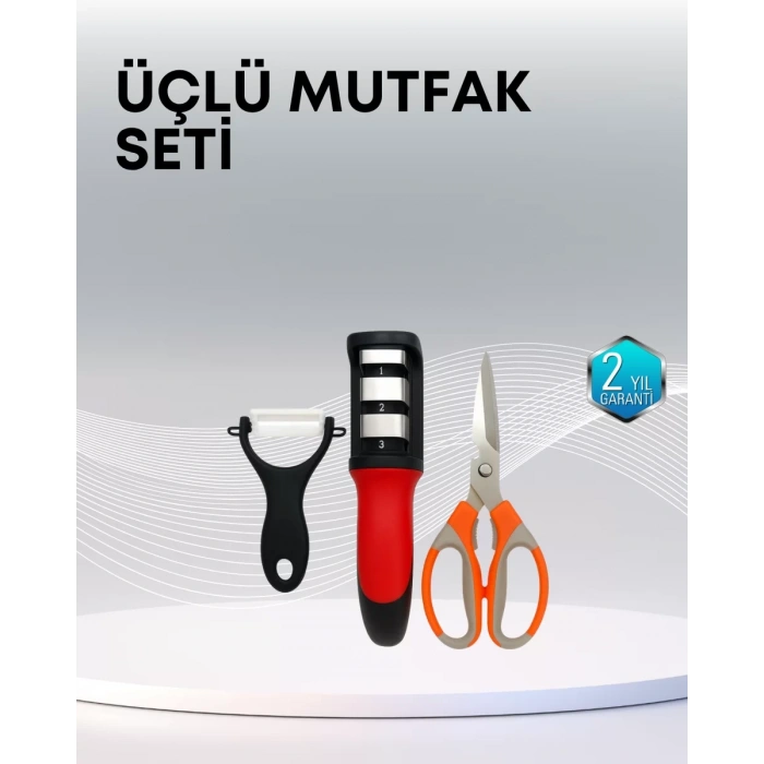 VipMarketim Çok Fonksiyonlu Mutfak Makas Seti – 3 Makas Bileyici ve Soyacak Dahil