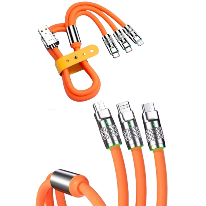 VipMarketim Çoklu Şarj Kablosu USB Type-C İOS Uyumlu 120W Hızlı Şarj Kablosu