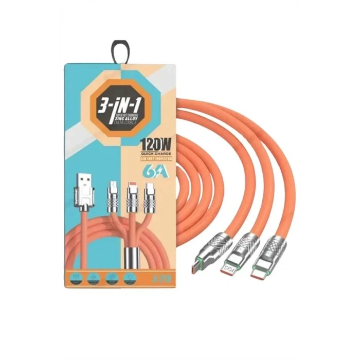 VipMarketim Çoklu Şarj Kablosu USB Type-C İOS Uyumlu 120W Hızlı Şarj Kablosu
